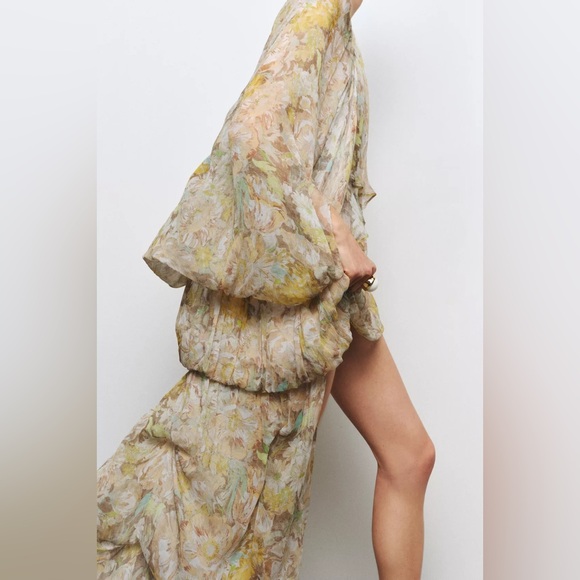 Zara Floral Chiffon Dress with Asymmetrical Hem bohemian hippie summer fall - Picture 8 of 10